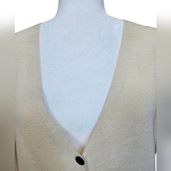 Jones&Co wool blend ivory tunic cardigan navy red striped bottom side slit L - Picture 11 of 15